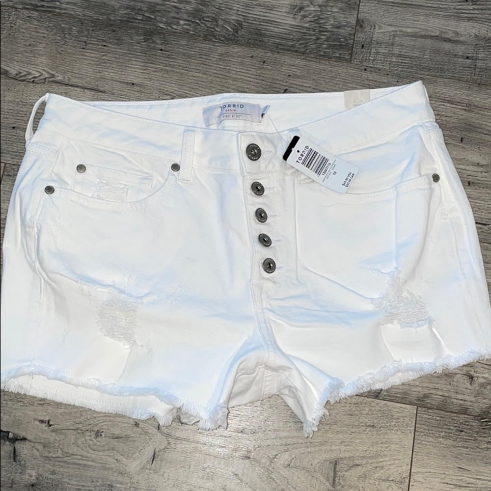 White button fly shorts